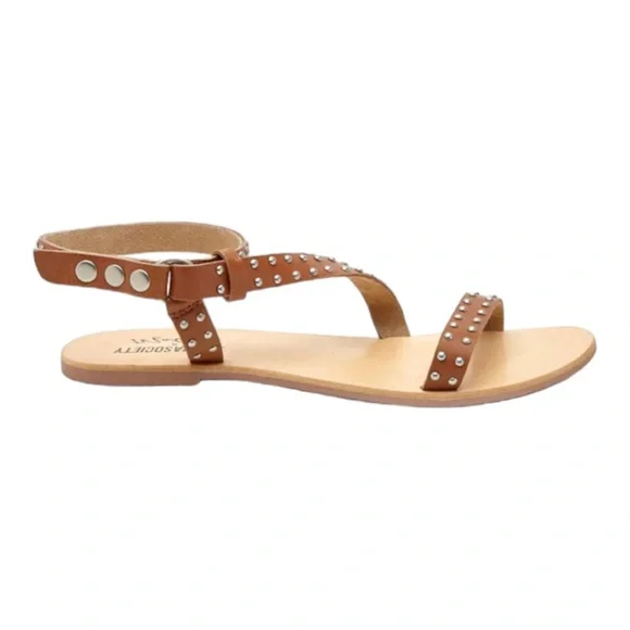AMUSE SOCIETY  X MATISSE ROCK MUSE TAN LEATHER STUDDED FLAT SANDALS **NWOT** - Picture 6 of 14